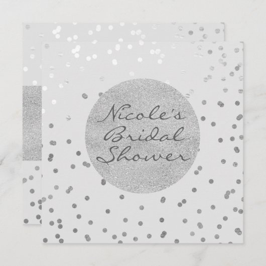 Hellgraue und silberfarbene Confetti Dots Moderne Einladung (Vorne/Hinten)