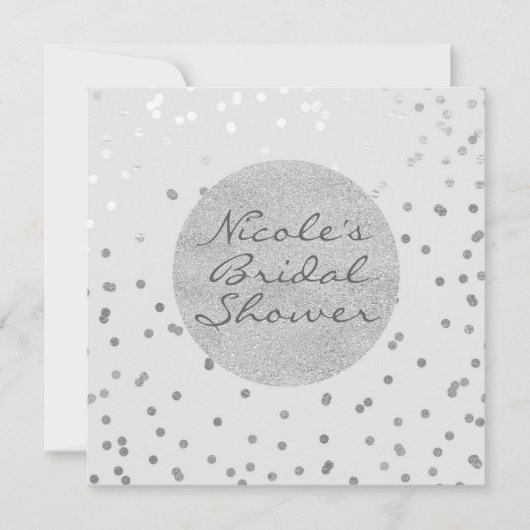 Hellgraue und silberfarbene Confetti Dots Moderne Einladung (Vorderseite)