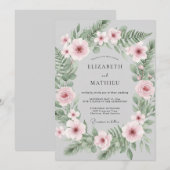 Hellgraue weiche botanische Winterhochzeit Einladung (Vorne/Hinten)