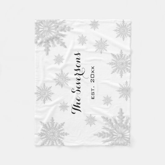 Hellgraue Winterschneeflocken auf Weiß Fleecedecke (Vorderseite)