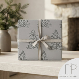 Hellgrauer handgezeichneter Weihnachtsbaum mit Ste Geschenkpapier