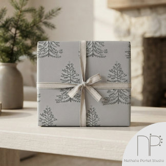 Hellgrauer handgezeichneter Weihnachtsbaum mit Ste Geschenkpapier