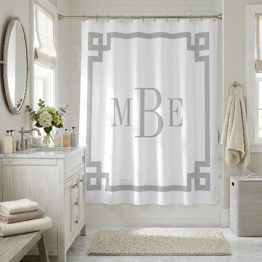 Hellgrauer und weißer griechischer Schlüssel | MIT Duschvorhang