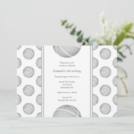 hellgraues Basketballmuster Party Einladung (Stehend Vorderseite)