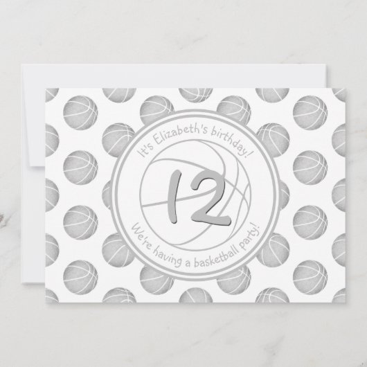 hellgraues Basketballmuster Party Einladung (Rückseite)
