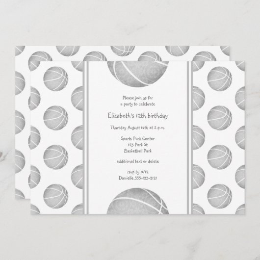 hellgraues Basketballmuster Party Einladung (Vorne/Hinten)