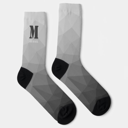 Hellgraues geometrisches Netz-Muster-Monogramm Socken (Rechts)