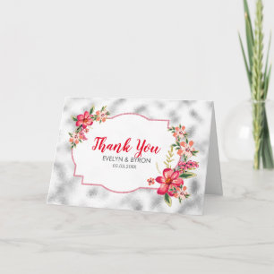 Hellgraues Glas und rosa Blumen Dankeskarte