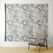 Hellgraues Terrakotta Botanisches Boho-Muster Wandteppich (Beispiel (Horizontal))