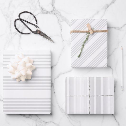 Hellgraues und weißes Muster mit fünf Streifen Geschenkpapier Set (Vorderseite)