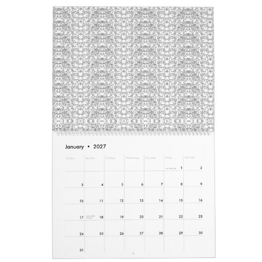 Hellgraues, V-förmiges Muster auf weißem b Kalender (Jan 2027)