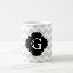 Hellgraues weißes Zickzack schwarzes Quatrefoil Kaffeetasse