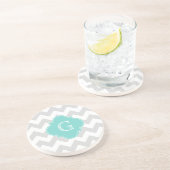 Hellgraues Zickzack Aqua Quatrefolienmonogramm Getränkeuntersetzer (Seite)