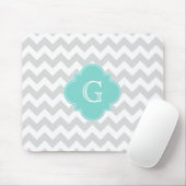 Hellgraues Zickzack Aqua Quatrefolienmonogramm Mousepad (Mit Mouse)
