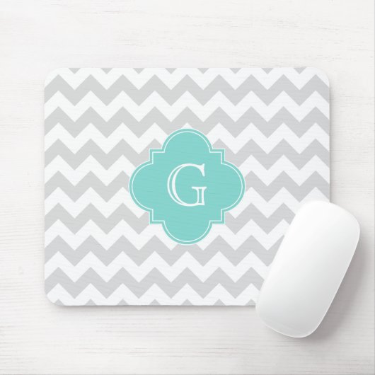 Hellgraues Zickzack Aqua Quatrefolienmonogramm Mousepad (Mit Mouse)
