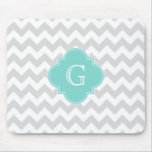 Hellgraues Zickzack Aqua Quatrefolienmonogramm Mousepad (Vorne)