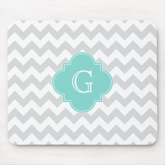 Hellgraues Zickzack Aqua Quatrefolienmonogramm Mousepad (Vorne)