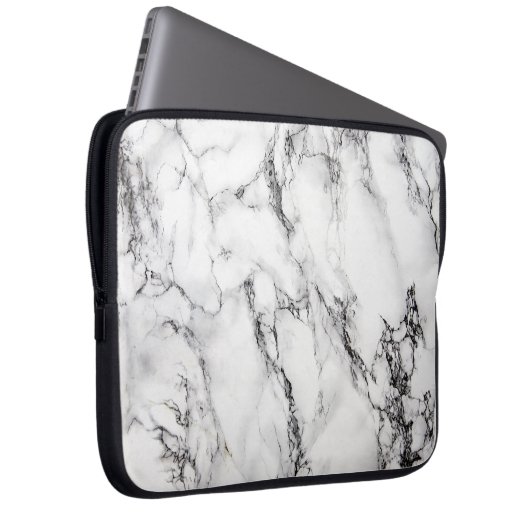 Hellgrauweißer schwarzer Marmorstein Laptopschutzhülle (Vorne Rechts)
