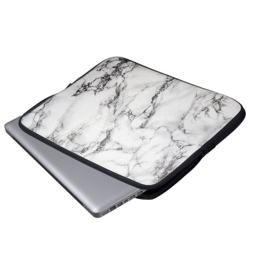 Hellgrauweißer schwarzer Marmorstein Laptopschutzhülle (Vorne Knopf)