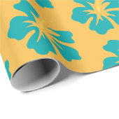 Hellgrün auf gelbem Hibiskus Geschenkpapier (Rolleneckpunkt)
