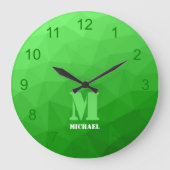 Hellgrün Geometrisches Messemuster Monogramm Große Wanduhr (Vorderseite)