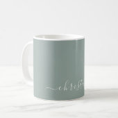 Hellgrün Grau Weiß Minimalistischer Name Benutzerd Kaffeetasse (Vorderseite Links)