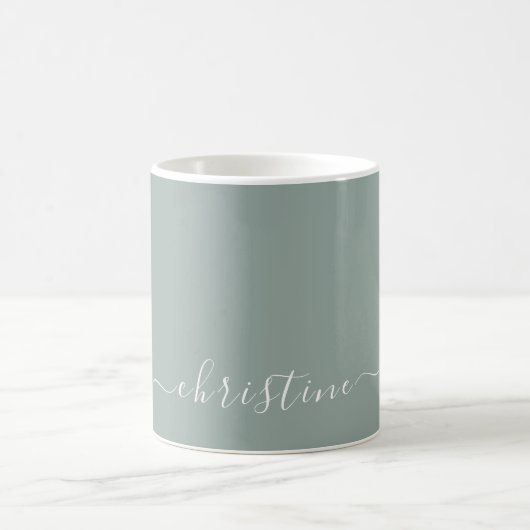 Hellgrün Grau Weiß Minimalistischer Name Benutzerd Kaffeetasse (Mittel)