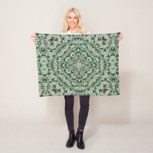 Hellgrün, Minze und Braun Mandala. Fleecedecke