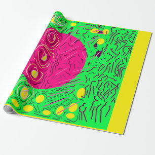 Hellgrün mit rosa Globus und Liniendesign Geschenkpapier
