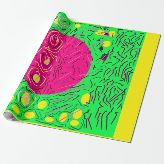 Hellgrün mit rosa Globus und Liniendesign Geschenkpapier (Ungerollt)