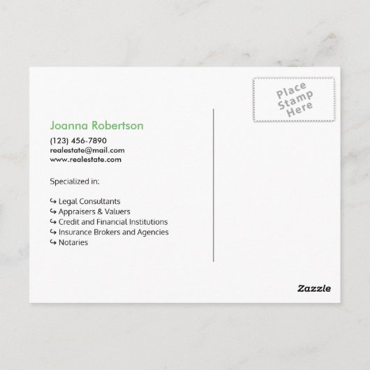 Hellgrün Nur verkauft echte Anwesen-Anzeigenvorlag Postkarte (Rückseite)