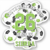 Hellgrün schwarze Fußballmannschaft färbt Mädchen  Aufkleber (Vorderseite)