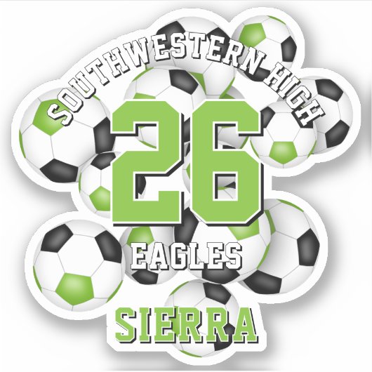 Hellgrün schwarze Fußballmannschaft färbt Mädchen  Aufkleber (Vorderseite)