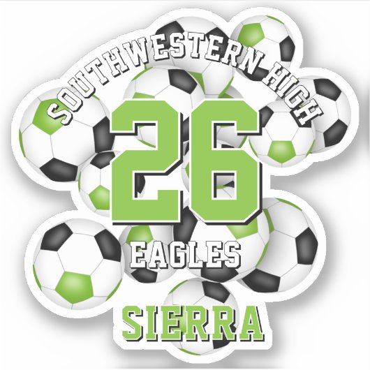 Hellgrün schwarze Fußballmannschaft färbt Mädchen  Aufkleber (Vorderseite)