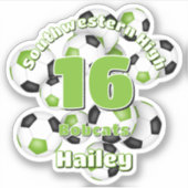 Hellgrün schwarze Fußballmannschaft färbt Mädchen Aufkleber (Vorderseite)