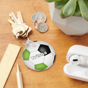 hellgrün schwarzer fußballthematischer benutzerdef schlüsselanhänger