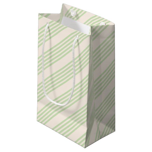 Hellgrün und beige, fünf Streifen Kleine Geschenktüte (Vorderseite Schrägansicht)