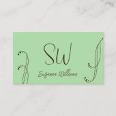 Hellgrün und braun Moderne Verziert mit Monogram Visitenkarte (Vorderseite)