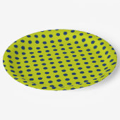 Hellgrün und Marineblau gepunktet Pappteller (Schrägansicht)