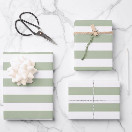Hellgrün und weiße Streifen Geschenkpapier Set (Vorderseite)