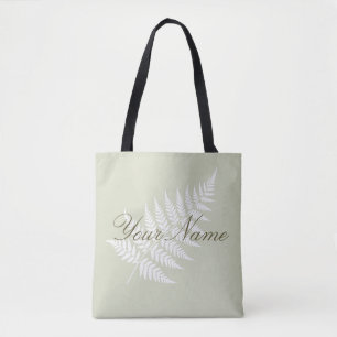 Hellgrün-weißer Farn mit personalisiertem Namen Tasche