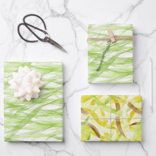 Hellgrün Zitronengelb Braun Abstrakt Geburtstag Geschenkpapier Set (Vorderseite)