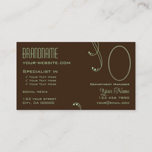 Hellgrünbraune Farbe Verziert mit Monogramm und Fo Visitenkarte (Rückseite)