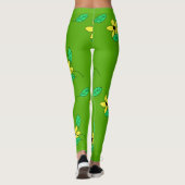 Hellgrüne Blätter Gelbe Blume Sketch Leggings (Rückseite)