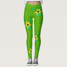Hellgrüne Blätter Gelbe Blume Sketch Leggings