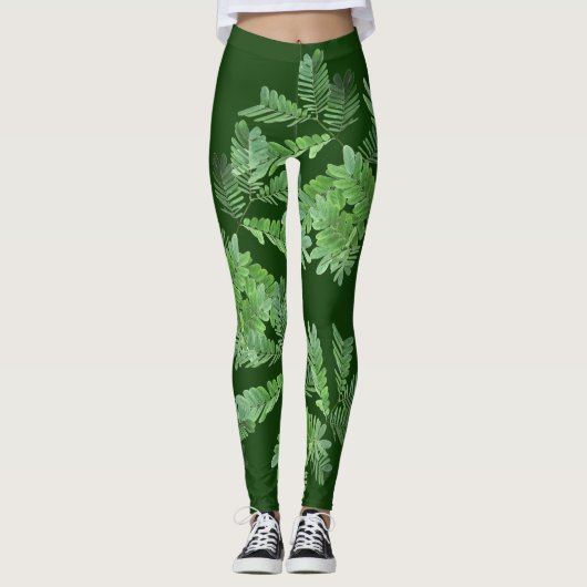 Hellgrüne Blätter Leggings (Vorderseite)