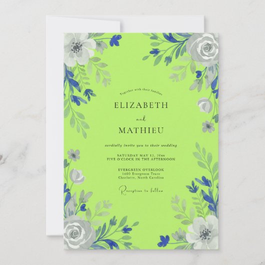 Hellgrüne Blumige Hochzeit Einladung (Vorderseite)