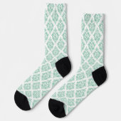 Hellgrüne Damasken Muster auf weißem Hintergrund Socken (Linkes Detail)