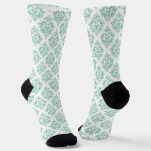 Hellgrüne Damasken Muster auf weißem Hintergrund Socken