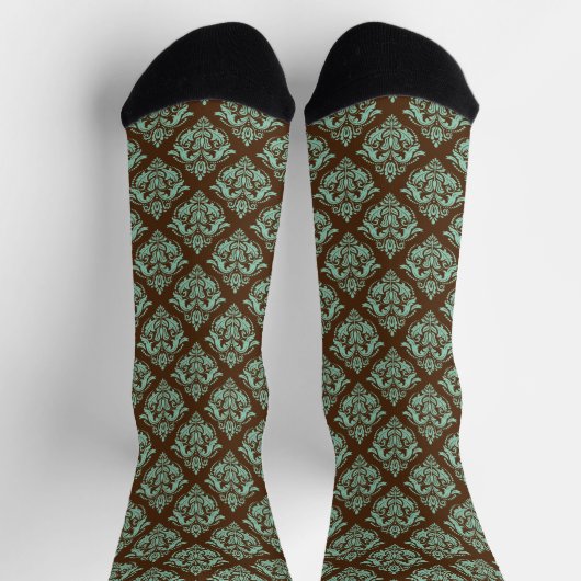 Hellgrüne Damaskus Muster auf braunem Hintergrund Socken (Oben)